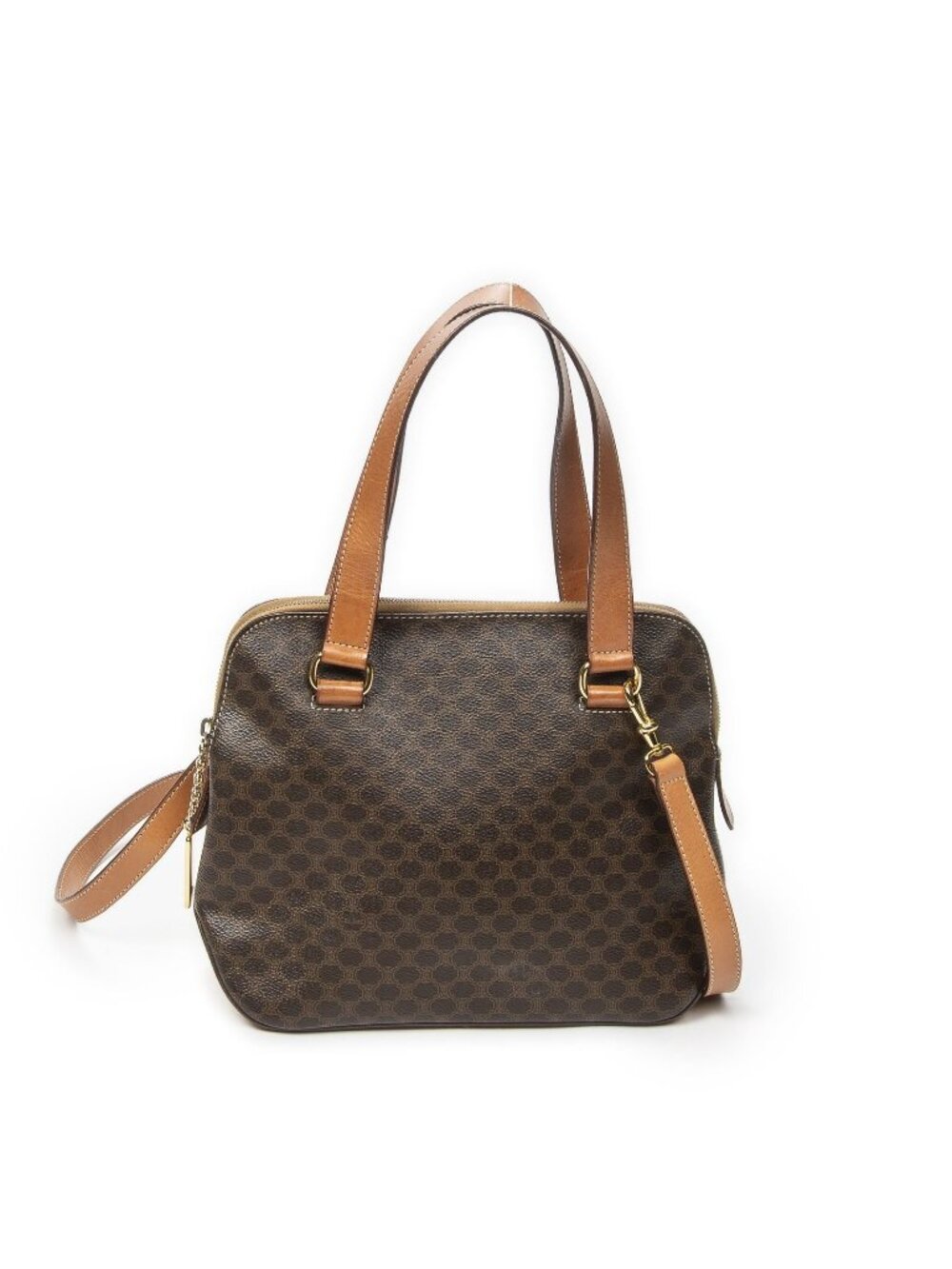 Celine Vintage Convertible Dome Tote Brown Macadam Canvas